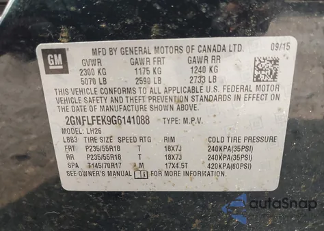 2016 Chevrolet Equinox Lt z USA, uszkodzony, nr VIN 2GNFLFEK9G6141088